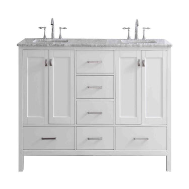 Eviva Aberdeen 78″ White Transitional Double Sink Bathroom Vanity w/ White Carrara Top Vanity Eviva
